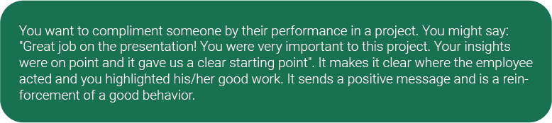 Compliment example for their performance in a project