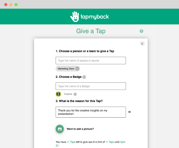 Give a tap feature form, pre-filled